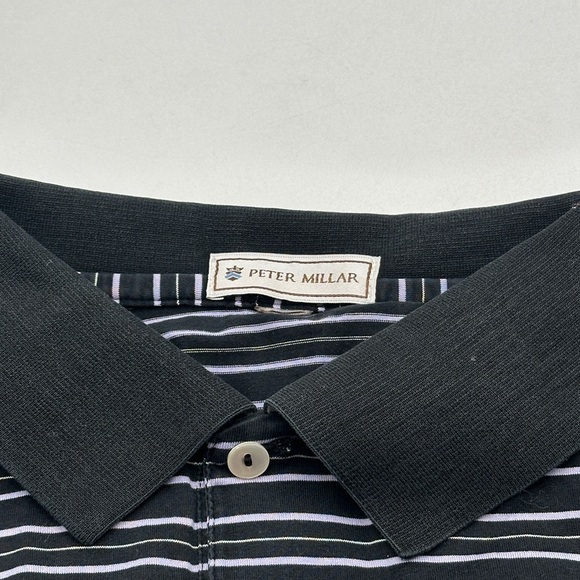 Peter Millar Mens Golf Polo Shirt Large Black Striped Short Sleeve Casual - Picture 6 of 9